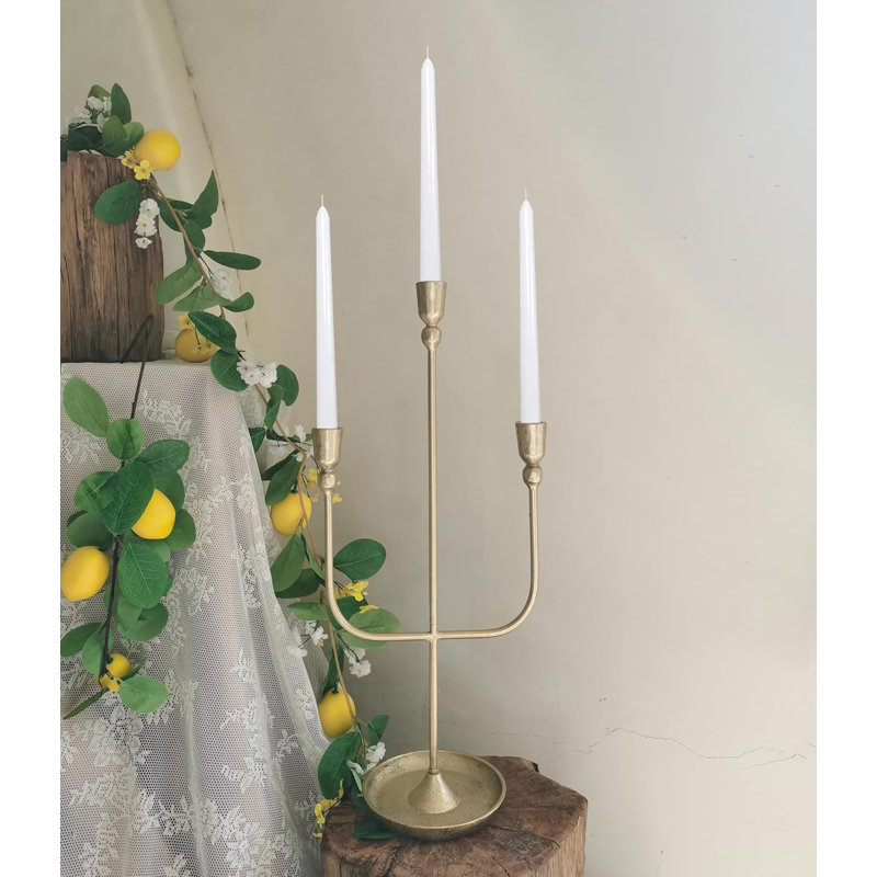 20.5" Tall Brass Finish Metal Candelabra With 3 Candlestick Holders