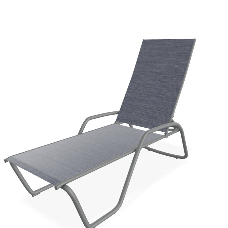 Outdoor Rust-Resistant Metal Chaise Lounge, Textured Graphite, Augustine Denim