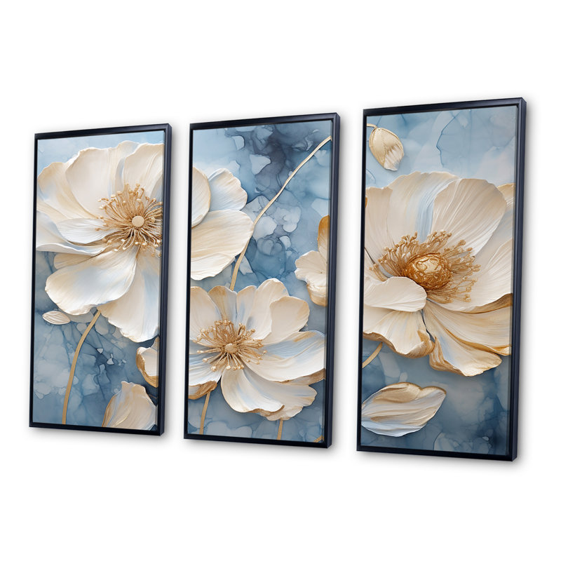 Floral Delights In Ranunculus - ensemble d'art mural Renoncule, Cadre flottant noir, H 40 po x l 60 po x P 1 po