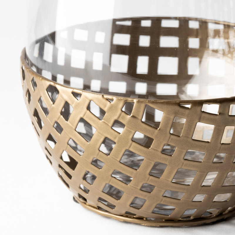 Reena Tabletop Hurricane, 7.87" H x 6.29" W x 6.29" D, Gold