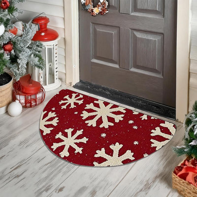 Tapis d'entrée de Noël pour tapis d'entrée en demi-cercle Tapis absorbant antidérapant pour les pieds
