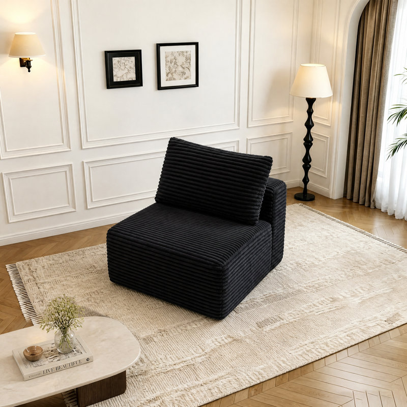 Chaise d'appoint moderne en velours côtelé avec coussin et coussin, Beige