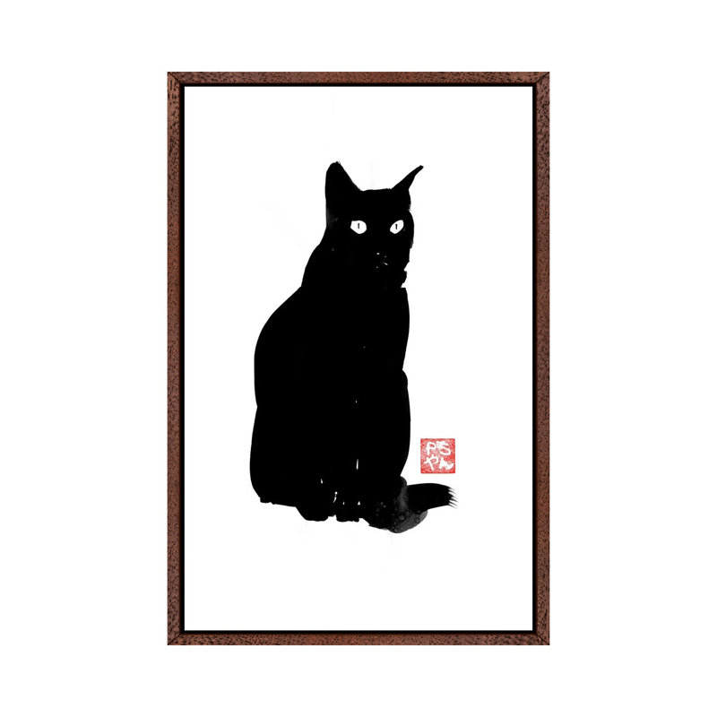 An Idea Of A Cat by Péchane - Print on Canvas, Classic Brown Wood Framed, 66.04 cm H x 45.72 cm W