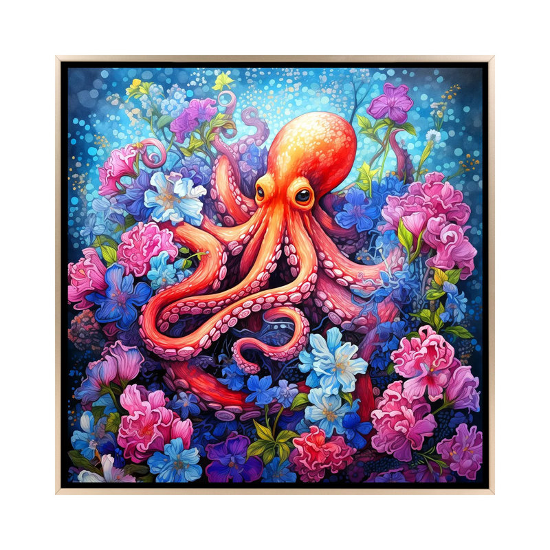 Octopus Garden, Toile encadrée champagne, H 18 po x l 18 po x P 1,5 po