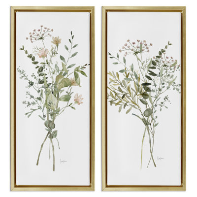 Watercolor Style Wildflower Bundles 2 Piece Framed Floater Canvas Set, design by Livi Finn