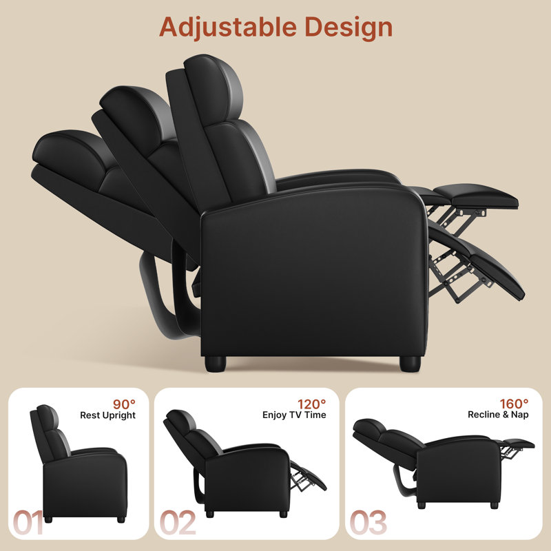 Mcghee Faux Leather Recliner, Black Faux Leather