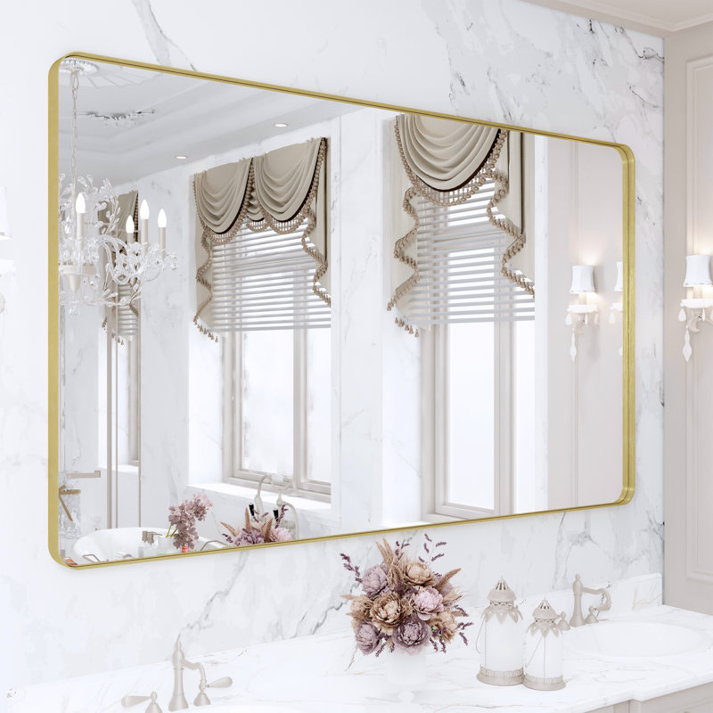 Miroir de salle de bain mural et d'angle Lesamuel, 36 po x 59 po, Rectangulaire, Doré