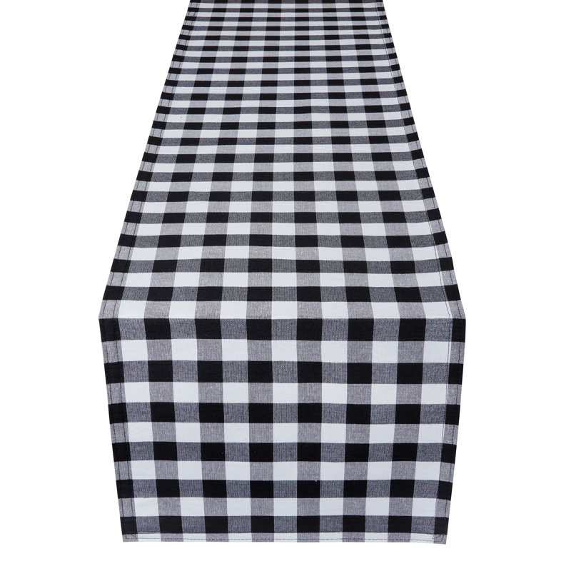 Linehan Checkered Cotton Blend Table Runner, Black/White, 36" x 13"