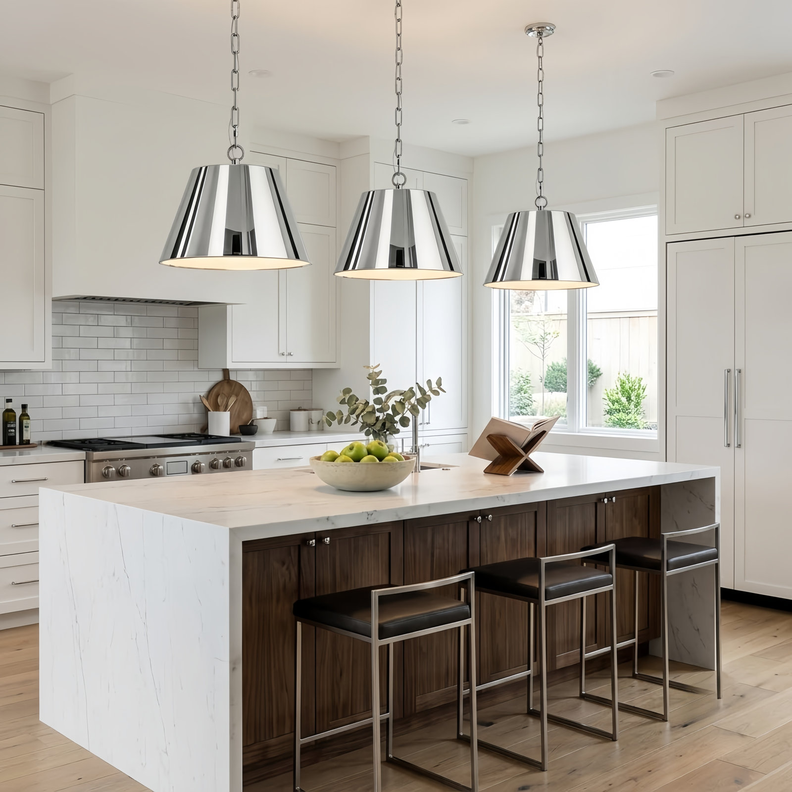 Dimmable Cone Single Light Pendant, 14" H x 11" W x 11" D, Polished Nickel