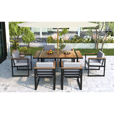 7 Pieces Outdoor Dining Set Patio Dining Table And Chair Set With And Removable Cushions For Patio, Backyard, Garden, Grey
