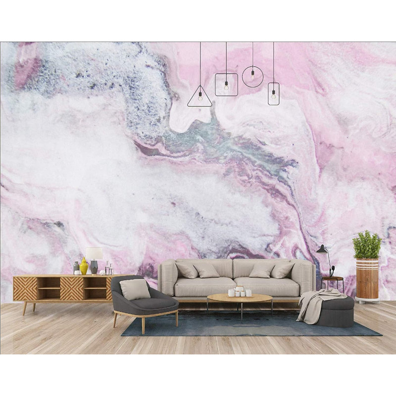 Papier peint amovible moderne en marbre rose, L 75 po x l 112 po