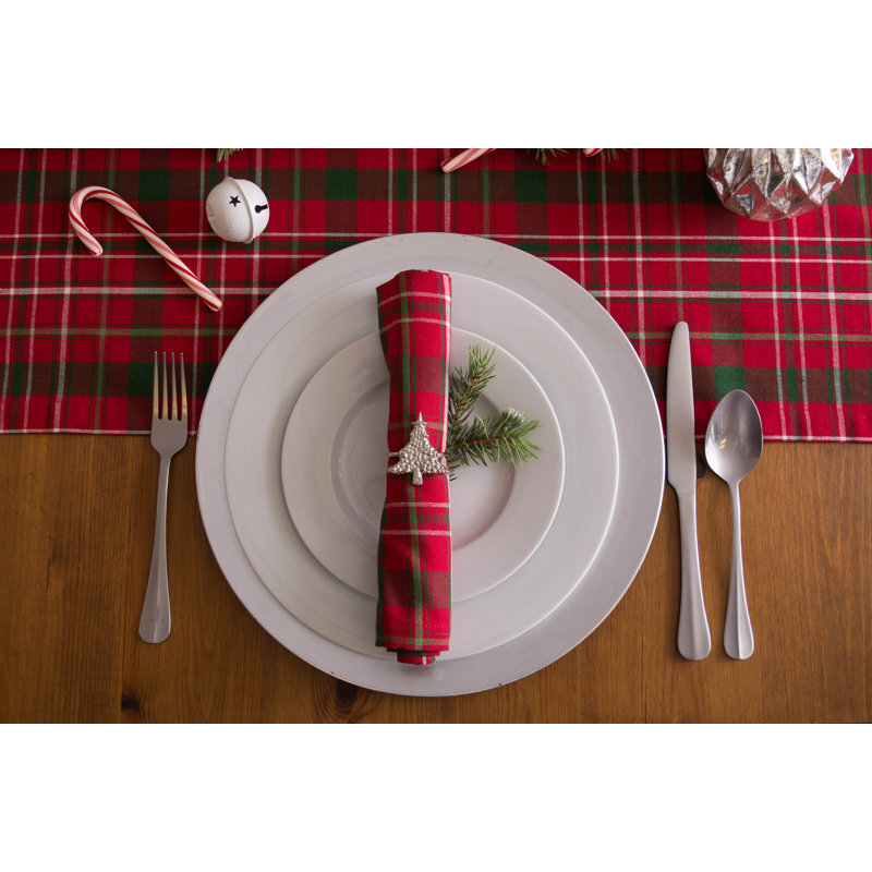 Sadie Tartan Holly Table Runner, Red/Green, 72" L x 14" W