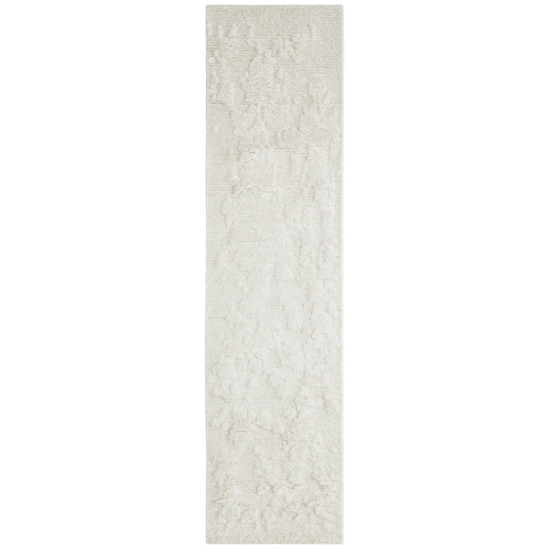 Hand Knotted Wool Area Rug in White/Cream, Runner 2'5" x 10'