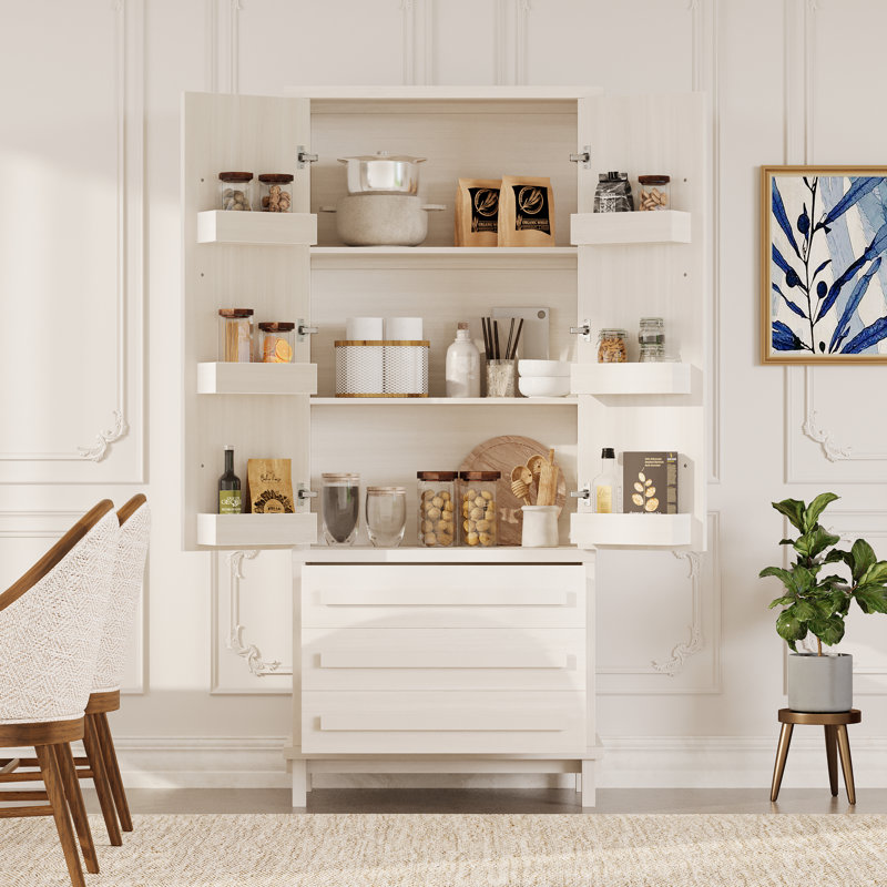 Armoire de cuisine blanche de 70,1 pouces de hauteur avec tablette réglable, 6 compartiments de porte et 3 tiroirs pleine extension pour le rangement de la cuisine, de la salle à manger ou du salon