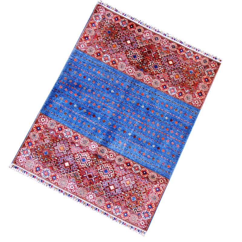 Hand-Knotted High-Quality Red and Blue Area Rug