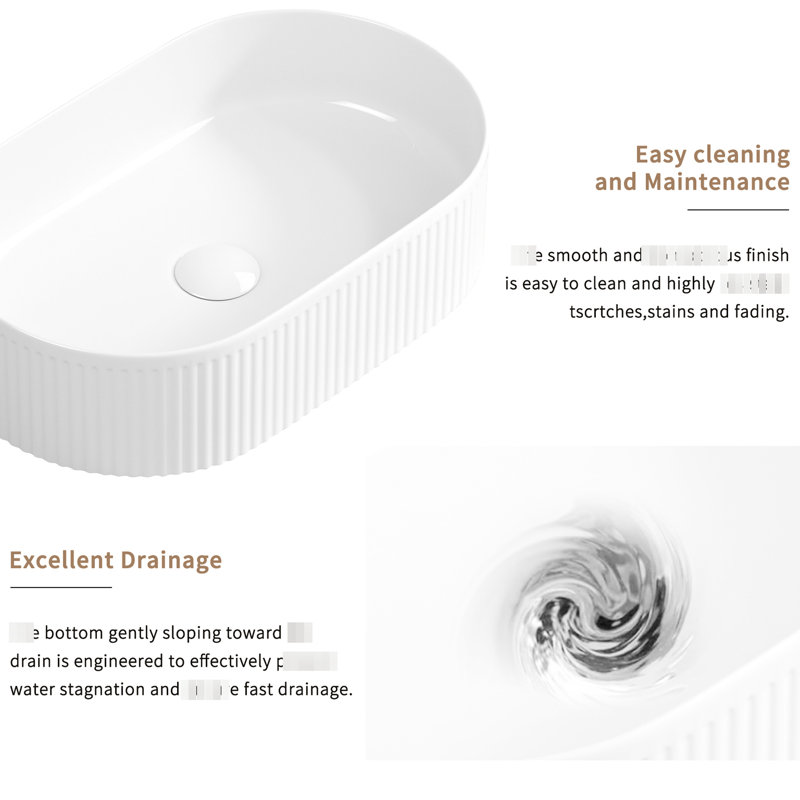 Oval Bathroom Vessel Sink, 19 X 12, White Ceramic, Straight - Line Texture And Hassle Installation 1/4 Wide Above Counter 12 3/8 Deep, Porcelain, Robust Build