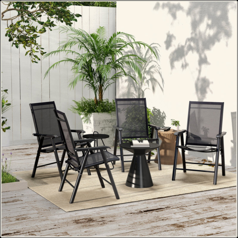 Ensemble de 4 chaises de patio pliantes, chaises de patio extérieures empilables avec accoudoirs pour la pelouse, le camping, la salle à manger, la plage, la structure en métal, sans assemblage
