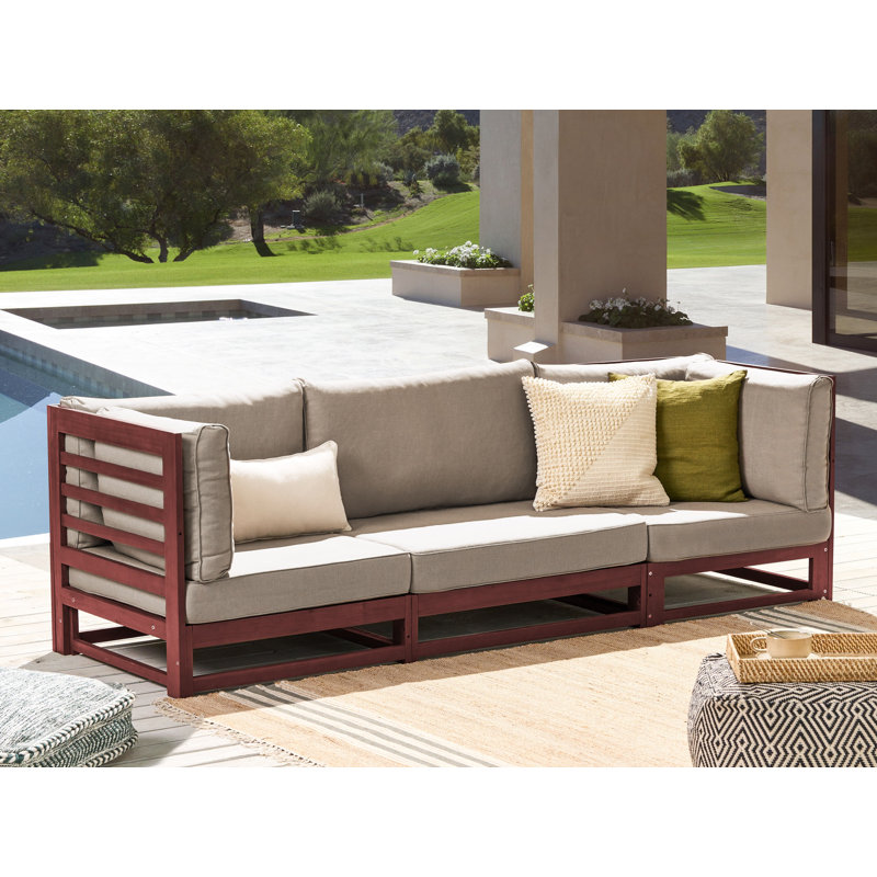 Aizel 235cm Wide Patio Sofa with Cushions, Mahogany Brown