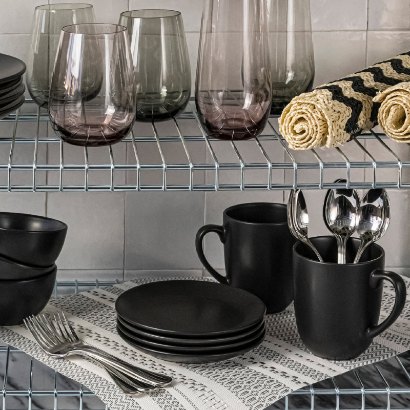 Over&Back Coupe Semi Hand-Finished Stoneware Appetizer Plates, Black