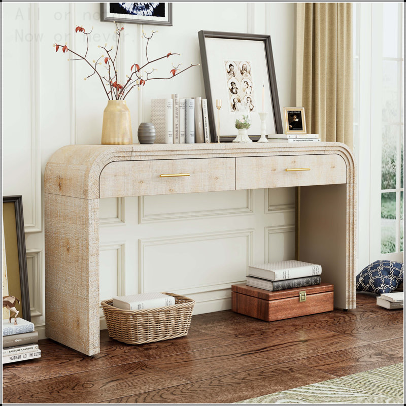 Console à silhouette unique avec deux tiroirs, Bois naturel délavé