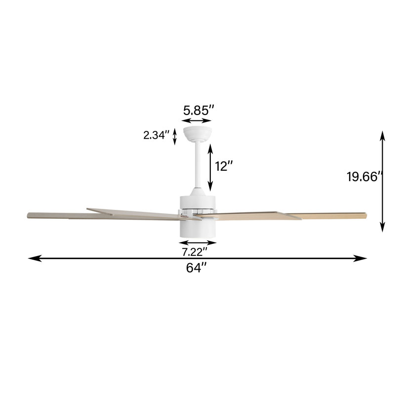 Ventilateur de plafond d'intérieur 64 pi à 8 pales avec pales et contreplaqué standard avec télécommande intégrée à DEL 64 po