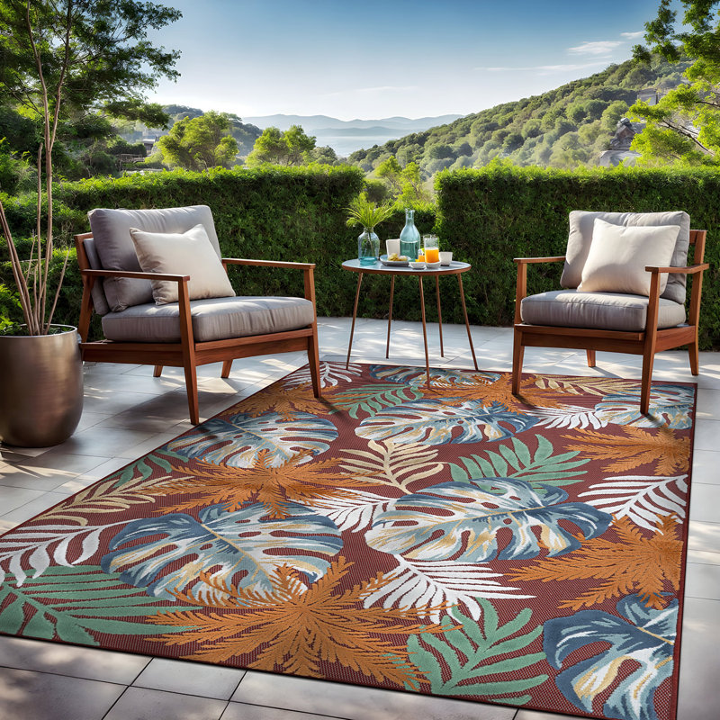 Tapis floral d'intérieur pour l'extérieur, Red, Rectangle 9' x 12'