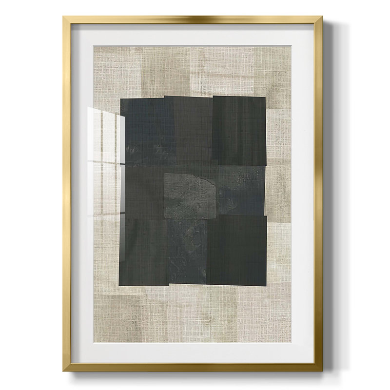 Impression sur toile Inv fondés bleus II, Blanc, Papier avec cadre doré