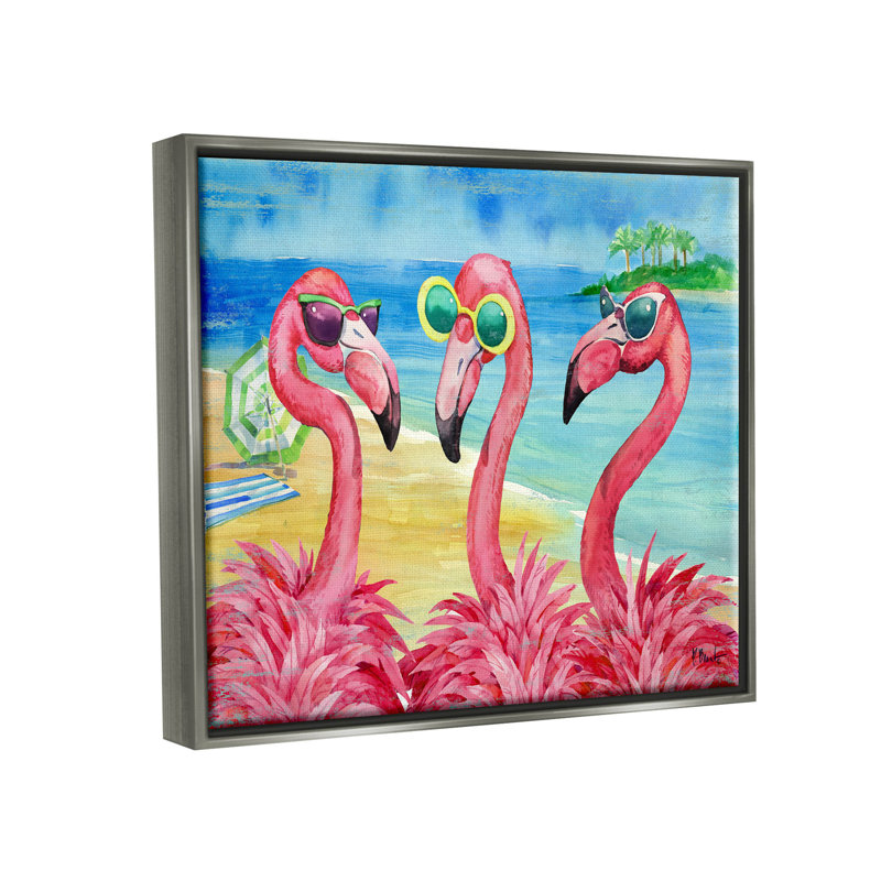 Art mural flottant sur toile Flamingo, H 25 po x l 31 po x P 1,7 po, Cadre flottant gris lustré