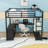 Metal Loft Bed with L-Shaped Desk and Wardrobe,Ladder-1257705527-1257705520