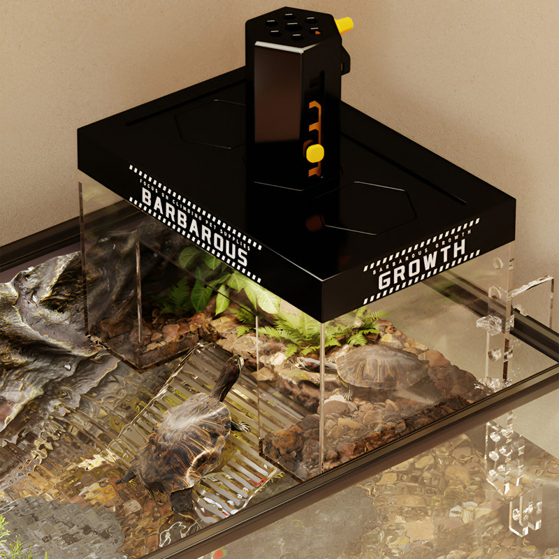 Plateforme de jeu de tortues avec lampe chauffante et réservoir de tortues aquatiques, H 9,8 po x l 6,3 po x P 6,3 po