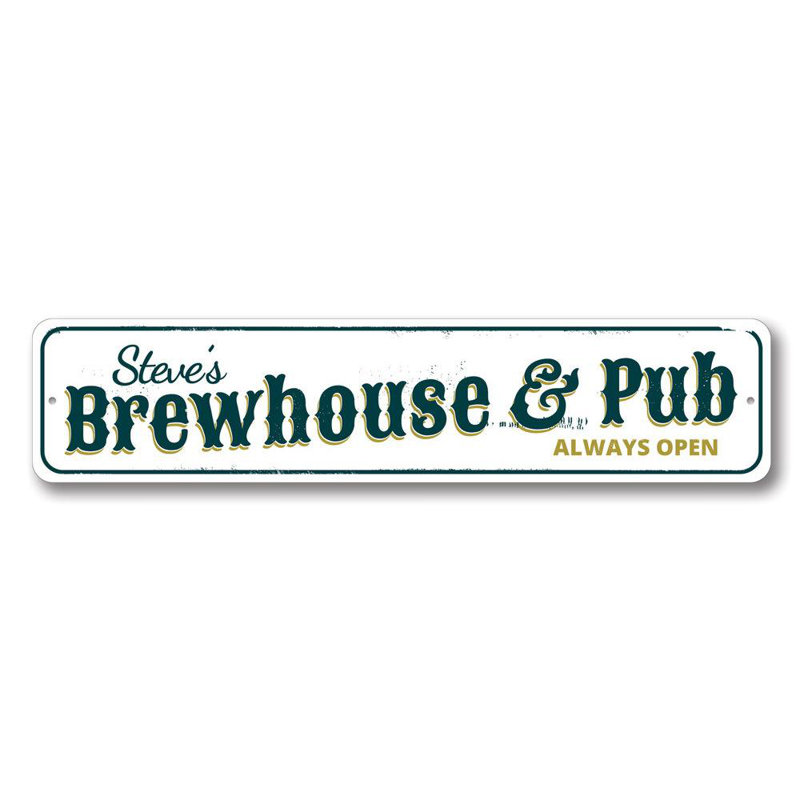 Enseigne en aluminium Brewhouse & pub, H 4 po x l 18 po x P 0,04 po, Oui