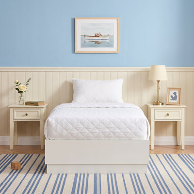 Modern Headboard-Free Wood Platform Bed with Stepped Base and Lift-Up Storage, Twin, Whitewash