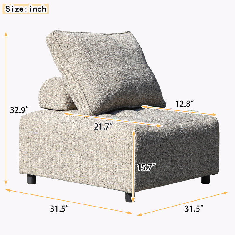 Canapé modulaire avec structure en aluminium, coussin de soutien et housse de coussin de dossier amovible, Lin brun