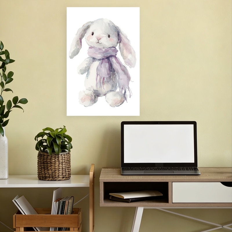 Sweet Rabbit With Scarf Contemporary Rabbit Forest Wall Art Print 1 Piece Wrapped Canvas Wall Art, 45.72cm H x 30.48cm W