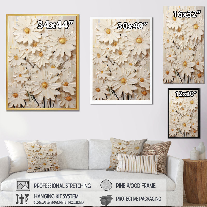 " White Daisy Fields Elegance III ", Wrapped Canvas, 32" H x 24" W x 1" D