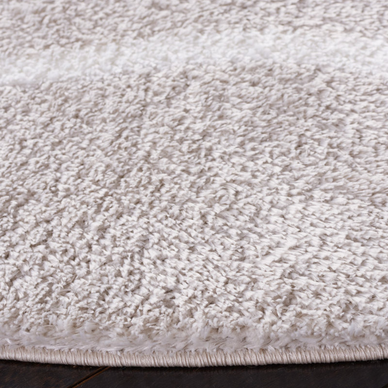 Tapis géométrique argenté / blanc Eversyn, Rond 6 pi 7 po