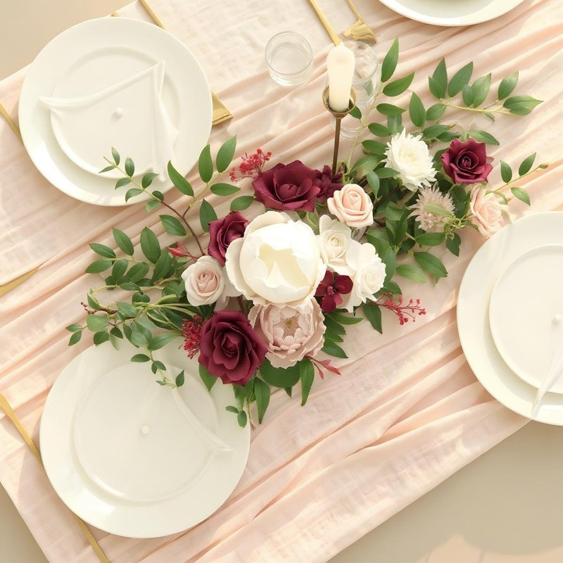 Guirlande d'eucalyptus artificiel avec rose, Rouge