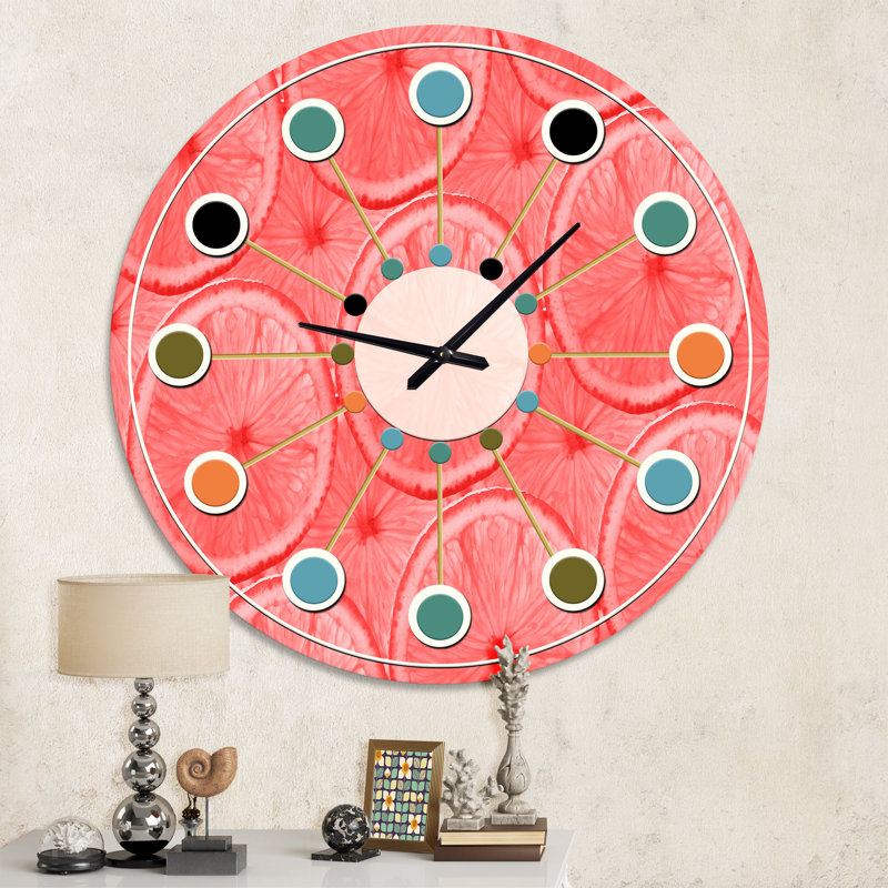 Horloge murale Coral Grapefruit Slices - Mid-Century, Moyenne