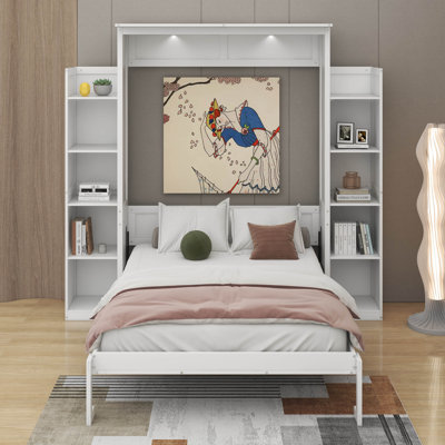 Lit escamotable double avec tablettes et DEL
