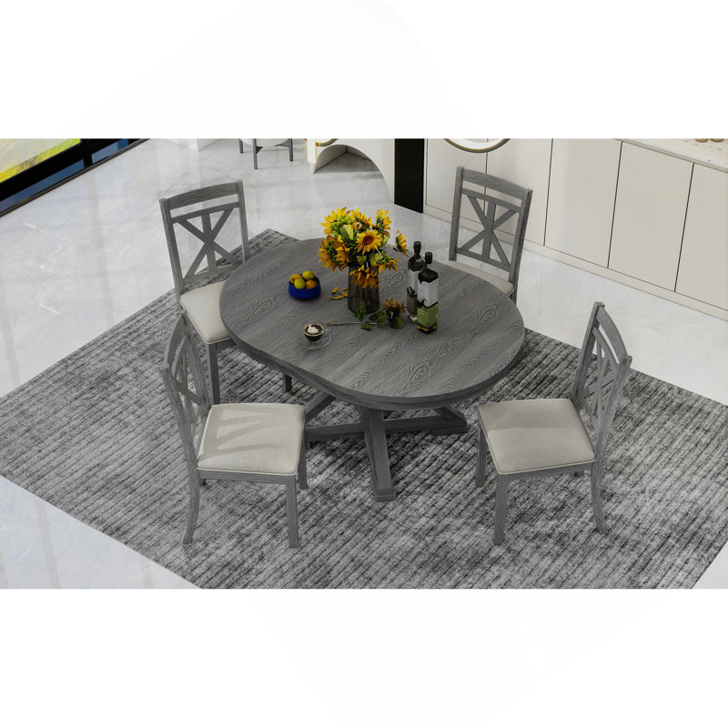Ensemble de table de salle à manger extensible 5 pièces Trexm, Gris, Gris, Gris