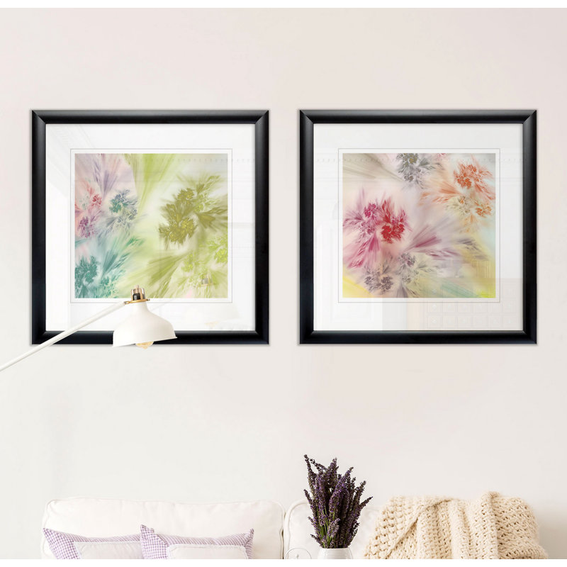 Whisper I - Matted and Framed Under Acrylic Glass, Set of 2, Large Living Room Wall Art, Black Framed