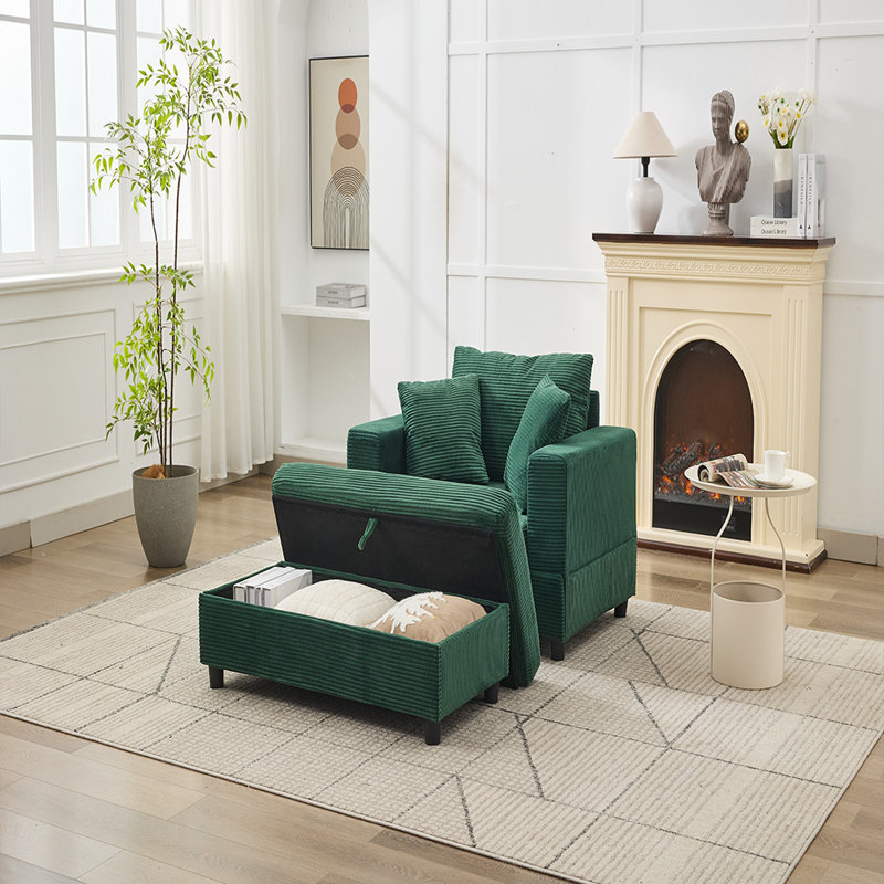 Sofa Bed with Ottoman (Green), Beige