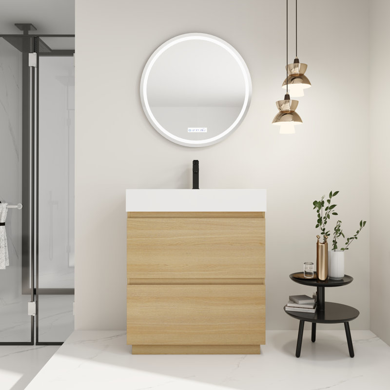 Meuble-lavabo autoportant de 30 po avec lavabo encastré et rangement à deux tiroirs, 29.56"