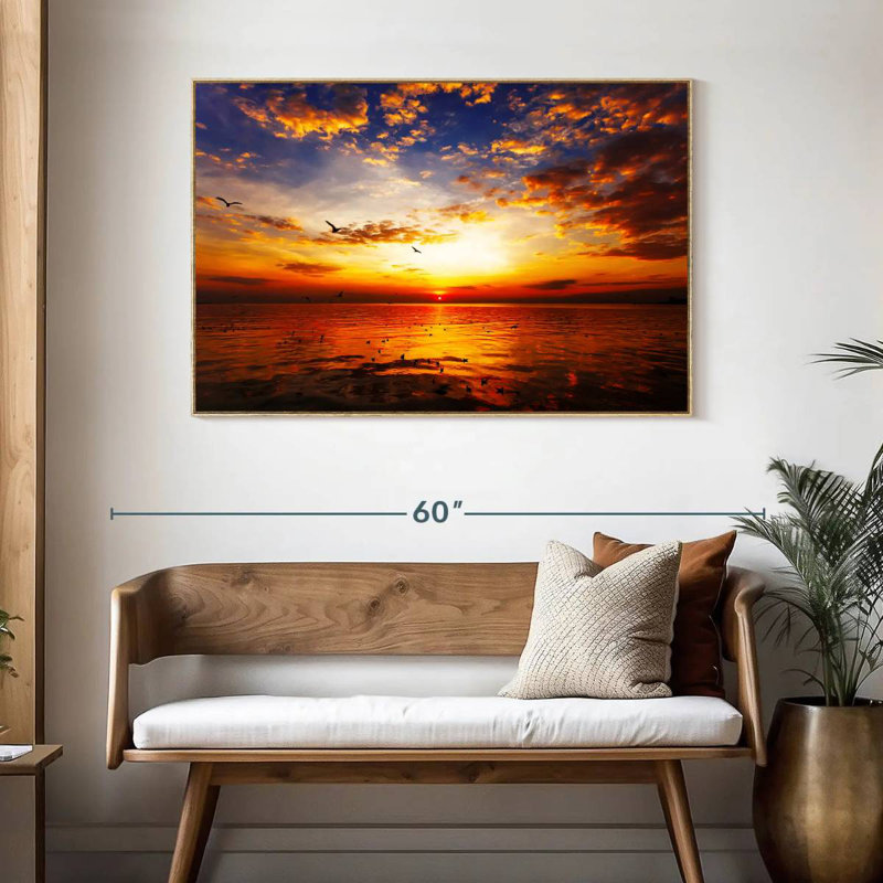 Ciel coucher de soleil, Cadre flottant en bois naturel, 46 po x 31 po