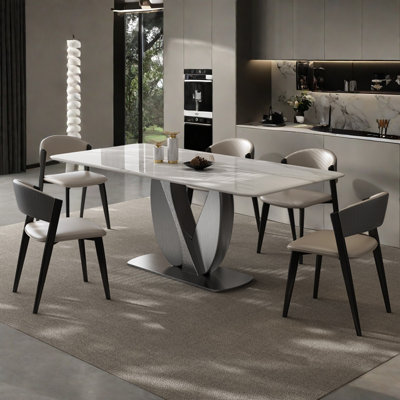 Modern Rectangular Faux Marble Dining Table