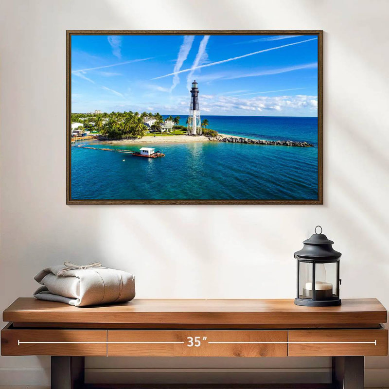 Florida Lighthouse Point, 25 po x 17 po, Cadre flottant en noyer