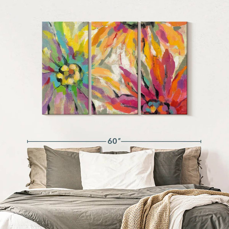 Pétales abstraits I sur toile, ensemble de 3 pièces, H 32 po x l 50 po x P 1,25 po