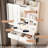 White Dressing Table With 3 - Level Dimmable Led Lights, 2 Drawers, Built In Power Outlet, Hair Dryer Stand, And Upholstered Stool, Ideal For Small Bedrooms Space Saving