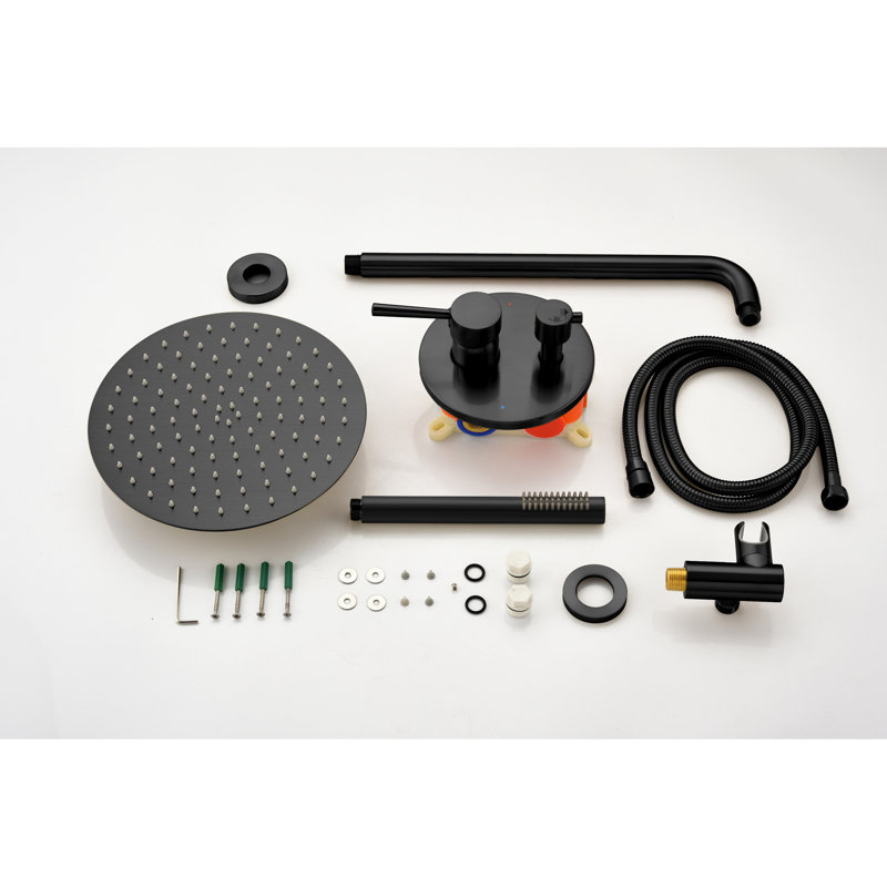Ensemble de robinet de douche noir mat - salle de bain murale avec pomme de douche à pluie haute en acier inoxydable de 10 po et douche à main, tête à 2 voies