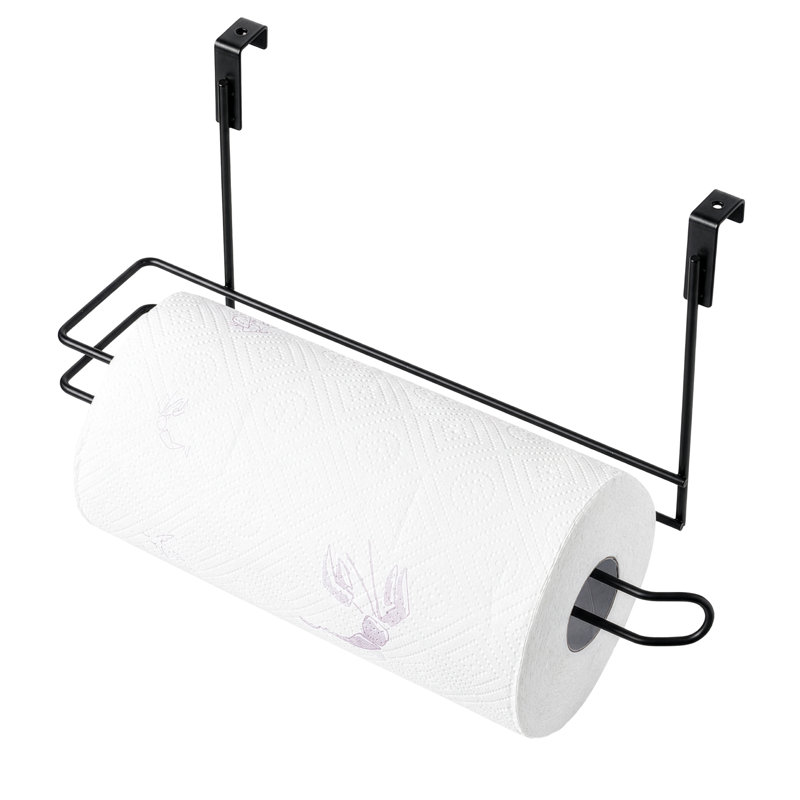 Basicwise Hanging Paper Towel Holder Over-the-Cabinet Door Organizer Rack Space-Saving Kitchen and Under-Sink Storage Solution for Standard Rolls with Easy Access for Home Office and Everyday Use